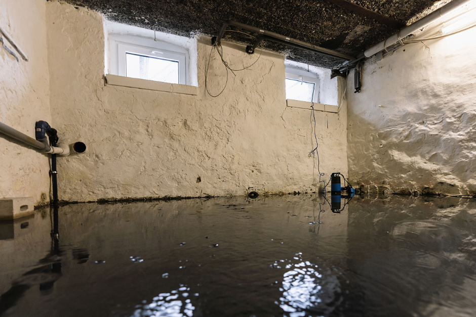 Basement flooded with water